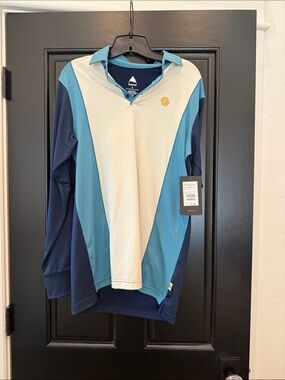 Burton Men's Long Sleeve Polo in White and Blue Tones